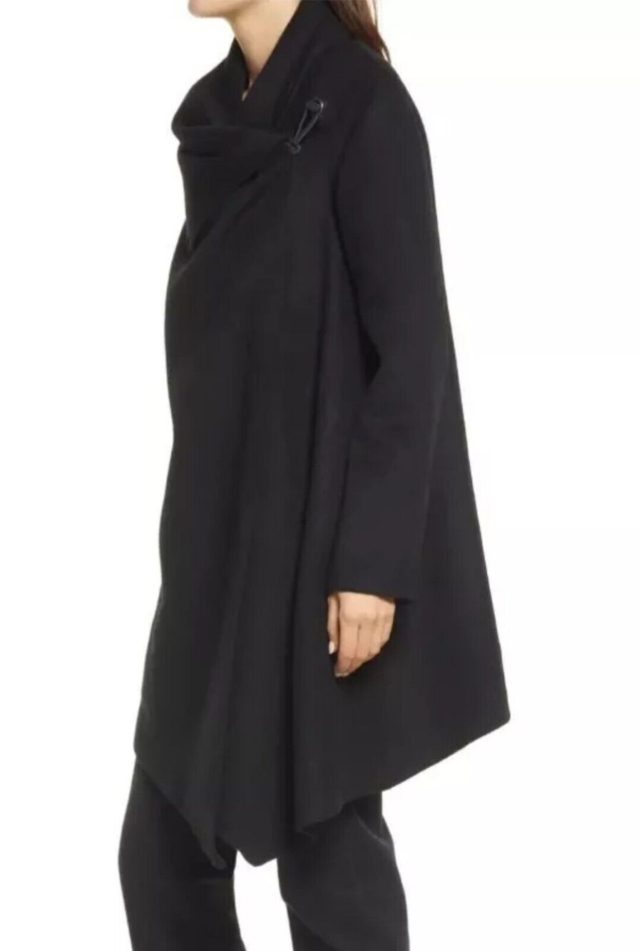 All Saints Turn Lock Monument Eve Coat Black Wool Blend Asymmetrical Hem Size 4